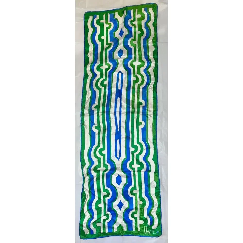Vintage VERA Neumann Scarf - ladybug signed Blue & Green Rayon & Silk 15